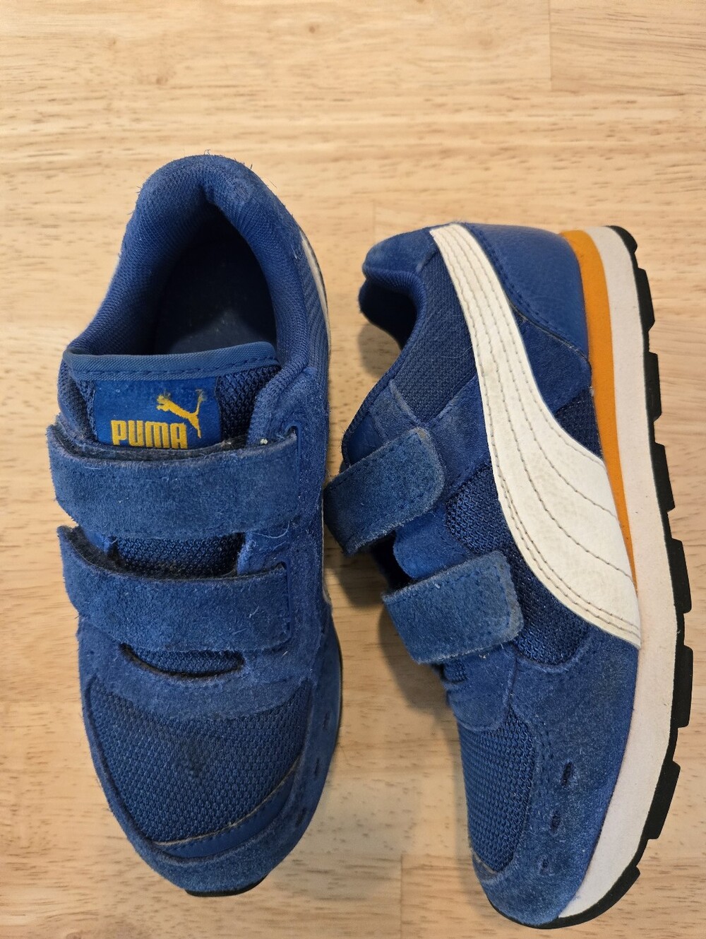 PUMA Kids Blue Suede Mesh Sneakers Hook Loop Shoes Size 13 Little Boy - Picture 2 of 4